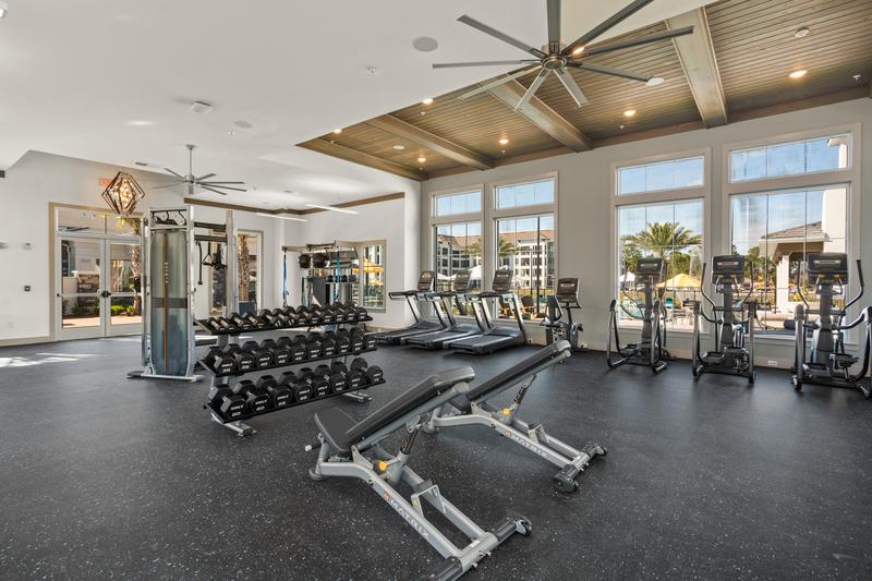 Fitness center with cardio and strength equipment — Sanctuary at Daytona apartments, Daytona Beach FL